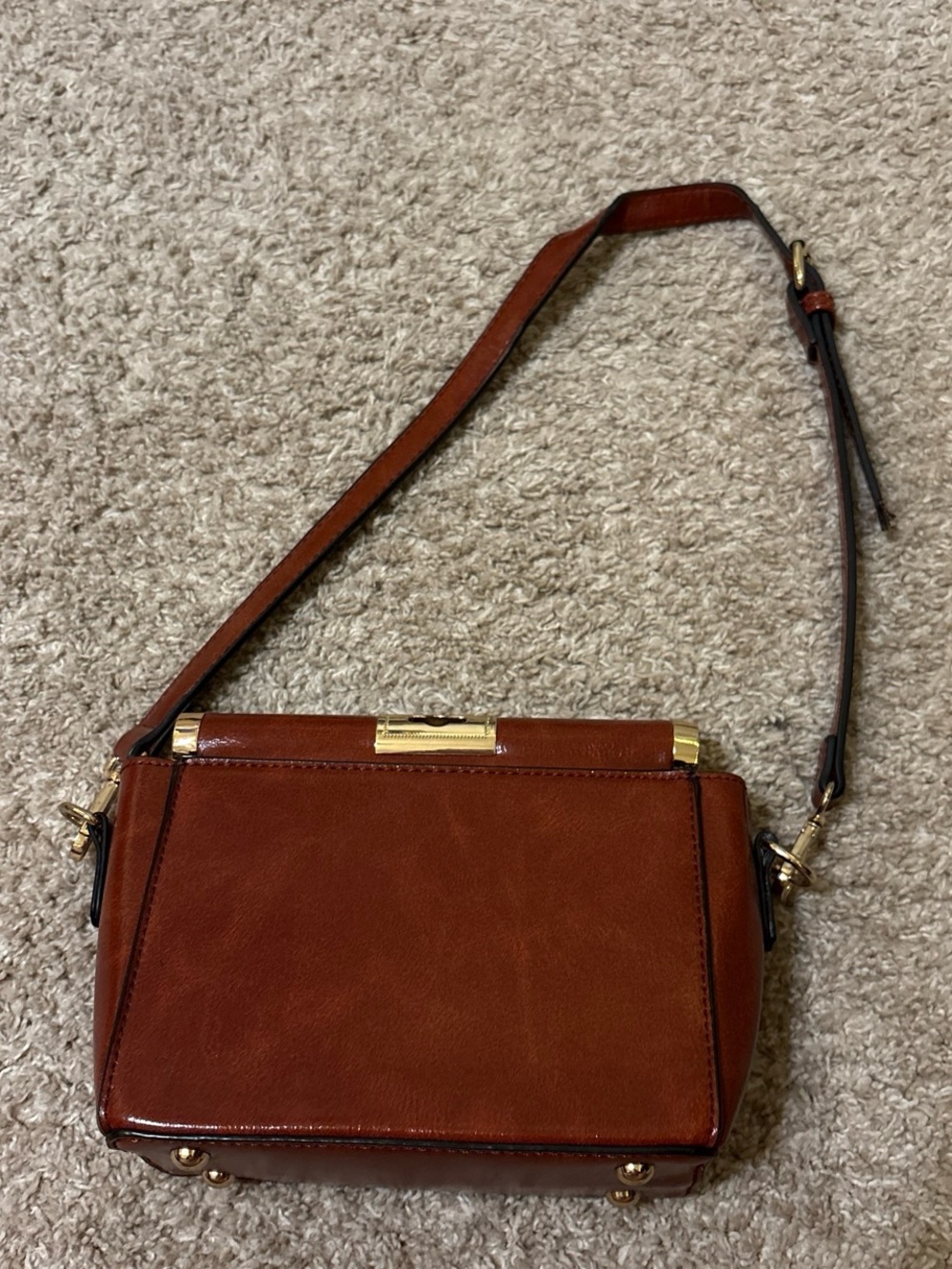 Structured Tan Crossbody Bag with Gold Accents